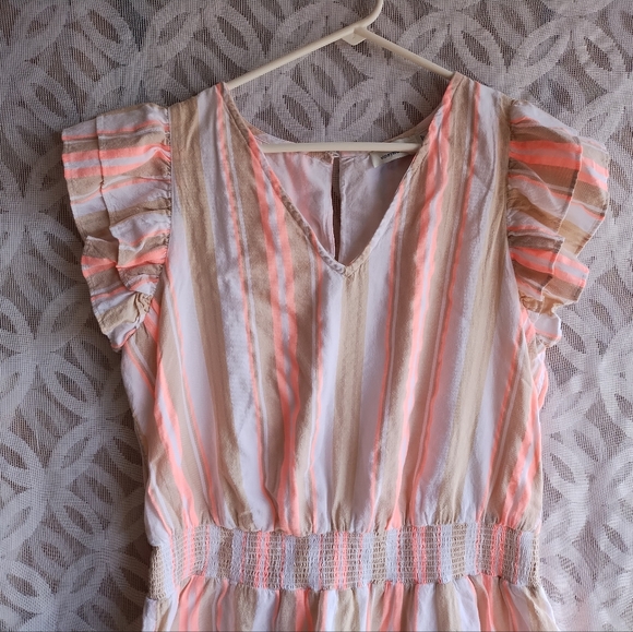 Vineyard vines dress large pink tan striped shirt sleeves cotton - Picture 3 of 11